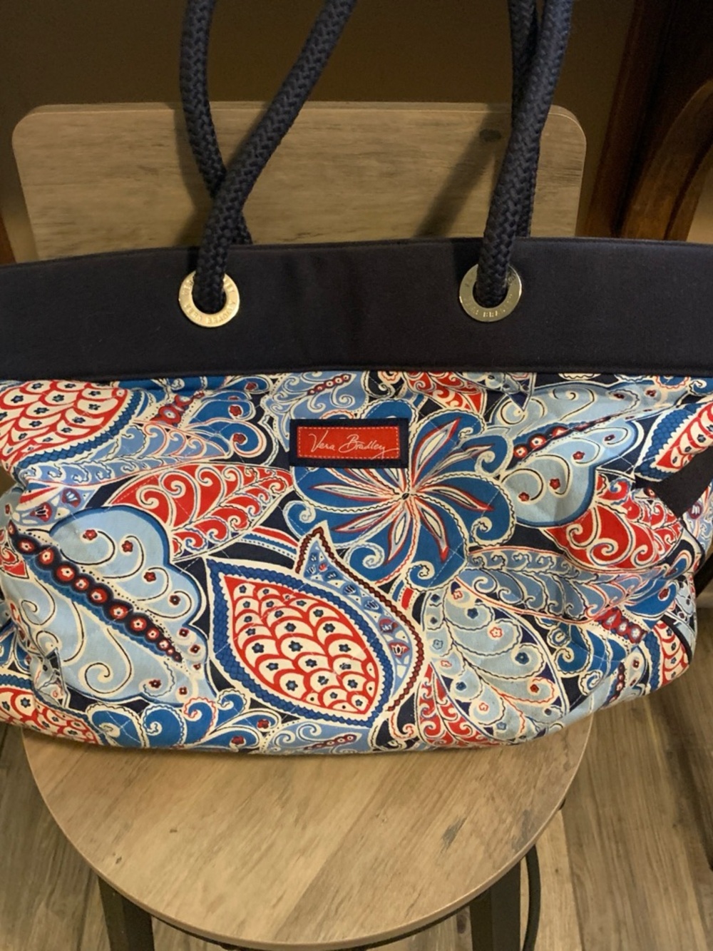 Vera Bradley Navy, Red and Light Blue Quilted Paisley Tote